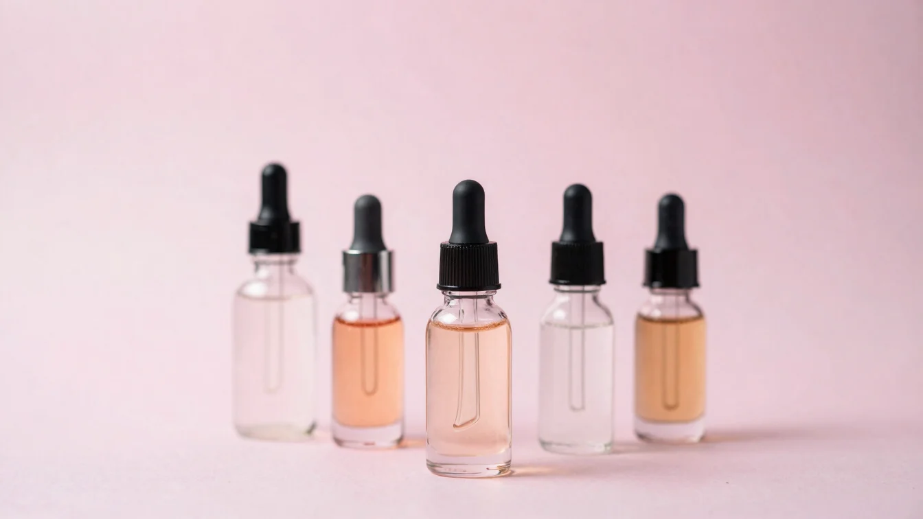 cosmetic products with pastel background, soft studio lighting, shallow depth of field, 35mm